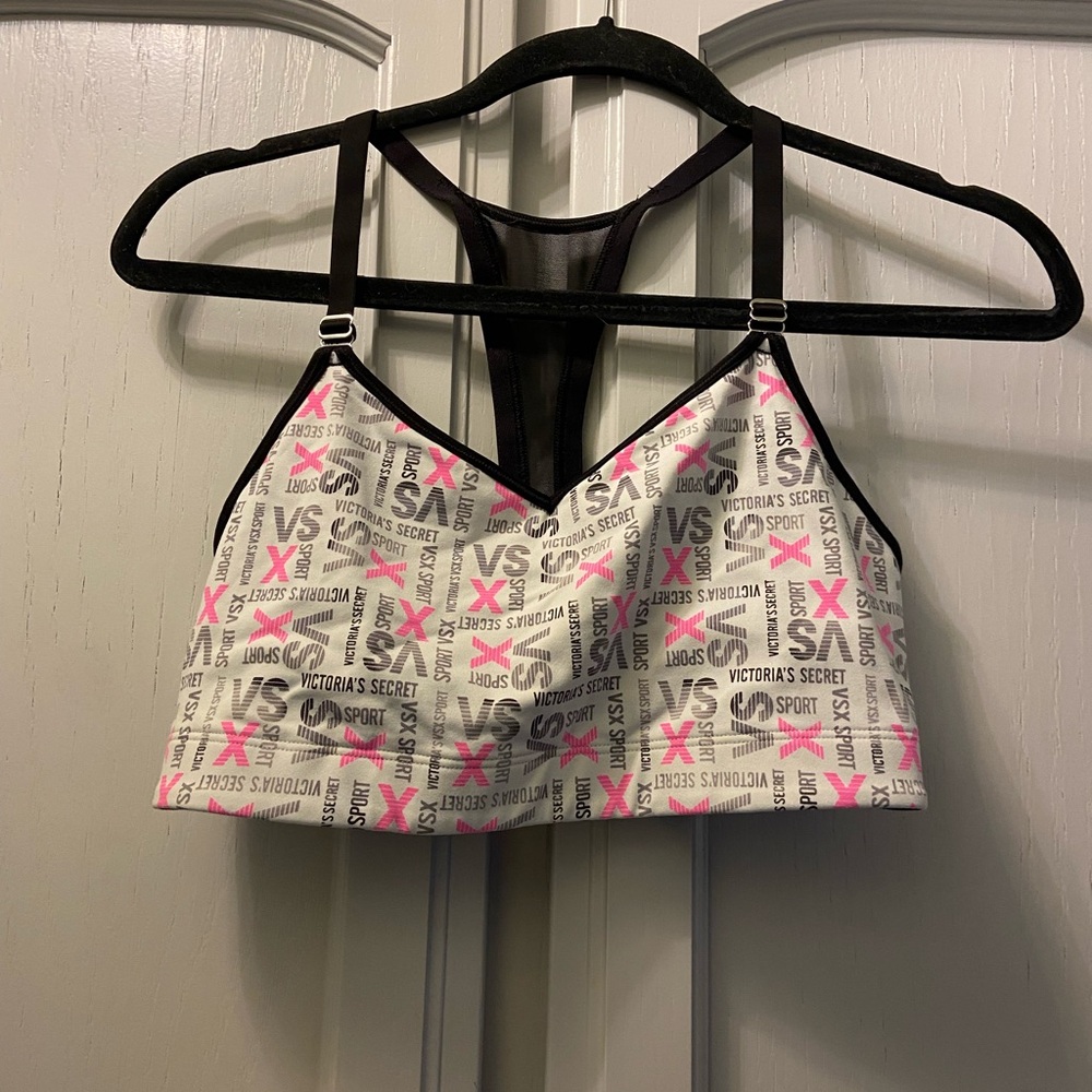 VSX Graphic Print Sports Bra - Pink, Black, and White